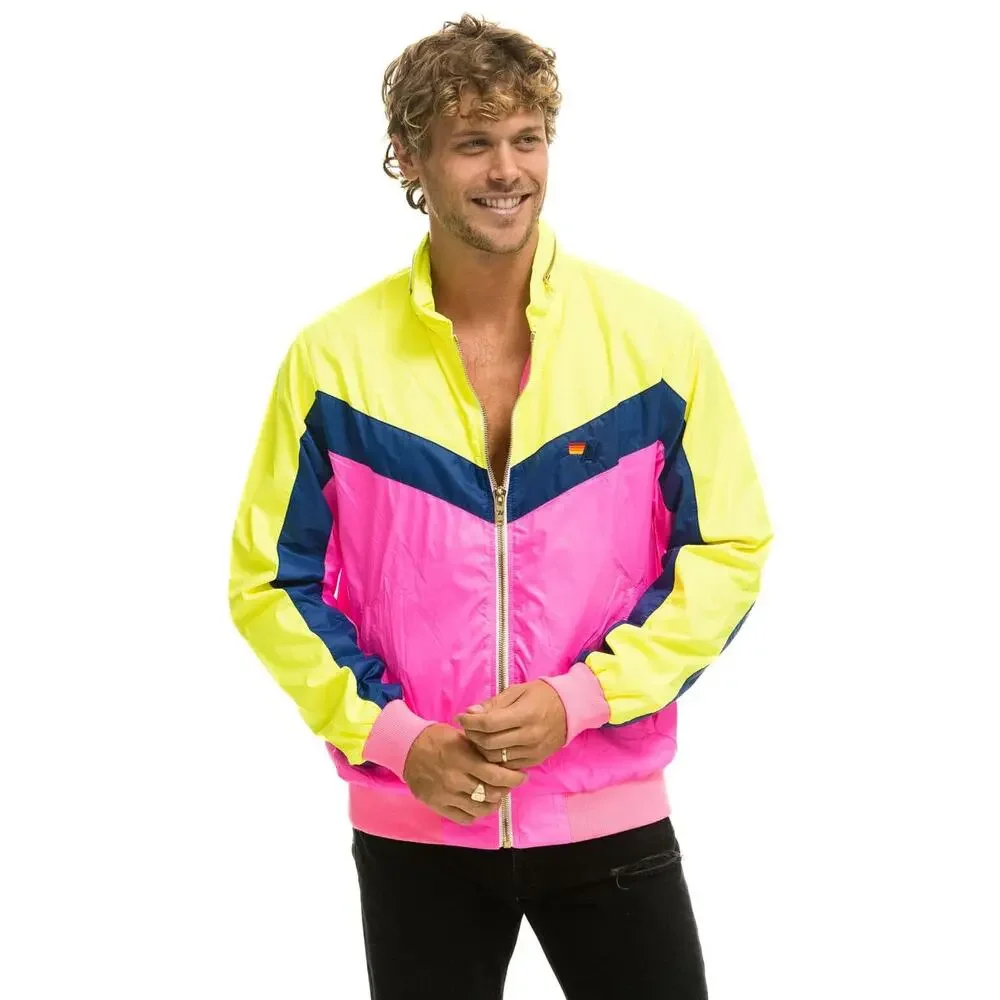 Aviator Nation Neon Pink Windbreaker Jacket Retro Surf Colorblock‎ Men Large